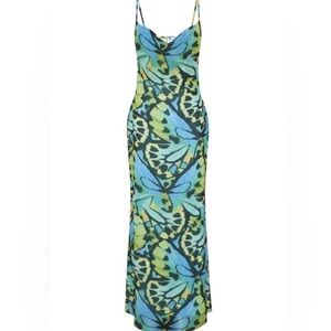 Butterfly Print Mini Dress - Blue and Green
